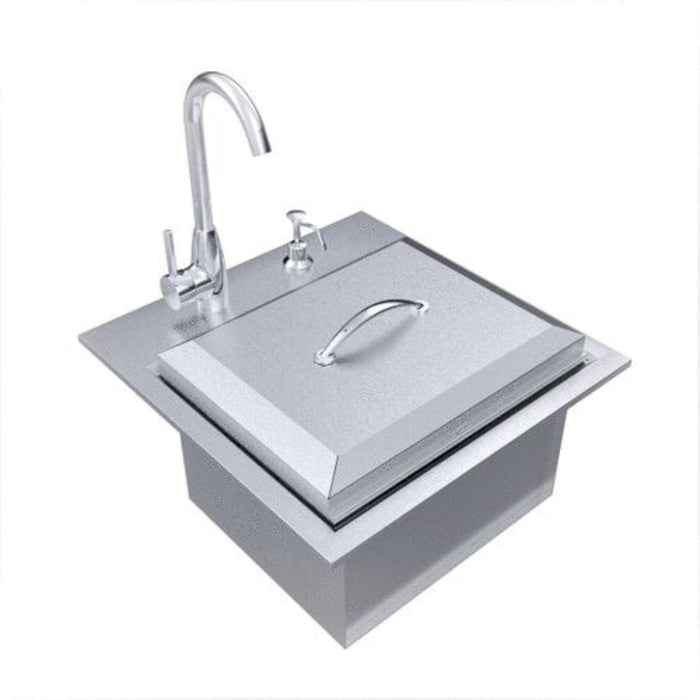 Outdoor Drop-in Sink with Hot and Cold Water Faucet and Cutting Board