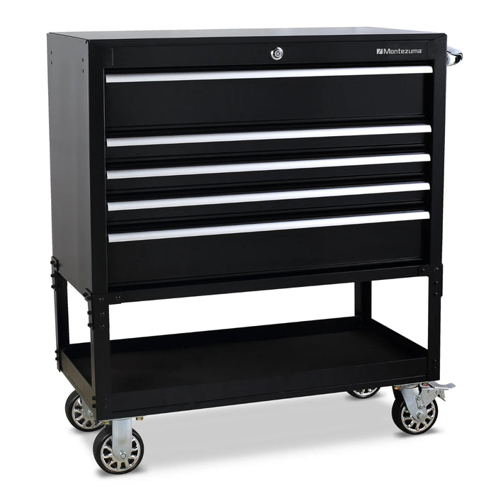 Steel Montezuma Utility Cart with 5 drawers, measuring 36" x 18"