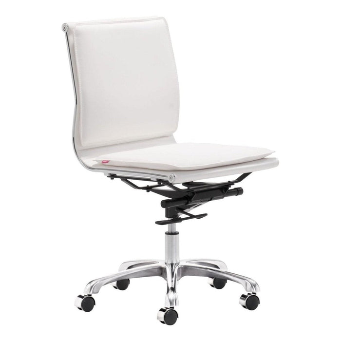 Zuo Lider Plus White Armless Office Chair - Sleek Design for Ultimate Comfort