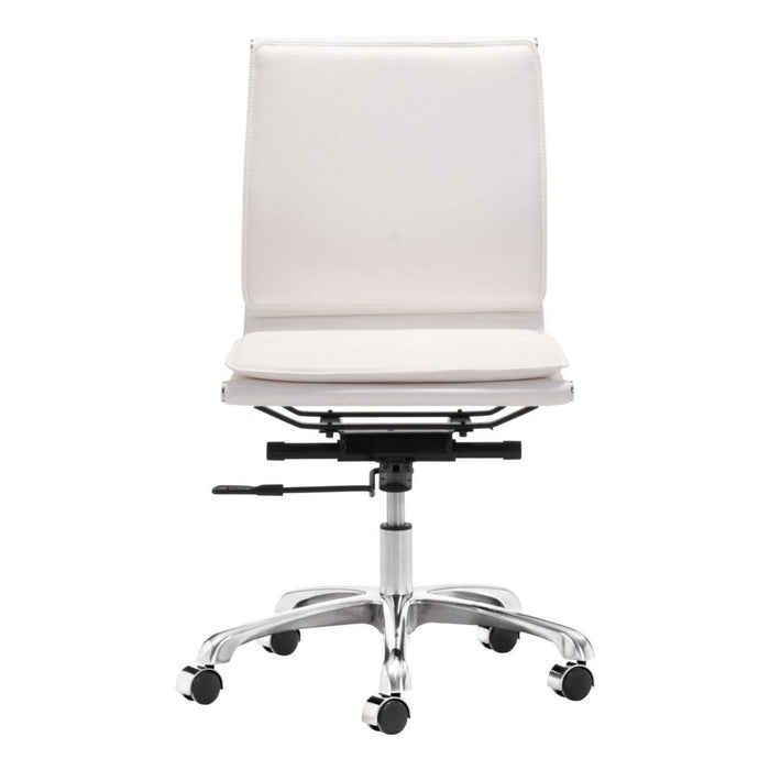 Zuo Lider Plus White Armless Office Chair - Sleek Design for Ultimate Comfort