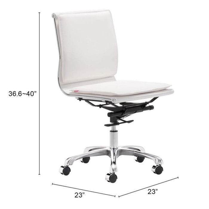 Zuo Lider Plus White Armless Office Chair - Sleek Design for Ultimate Comfort