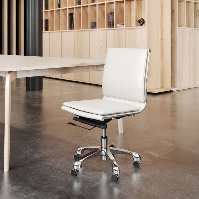 Zuo Lider Plus White Armless Office Chair - Sleek Design for Ultimate Comfort