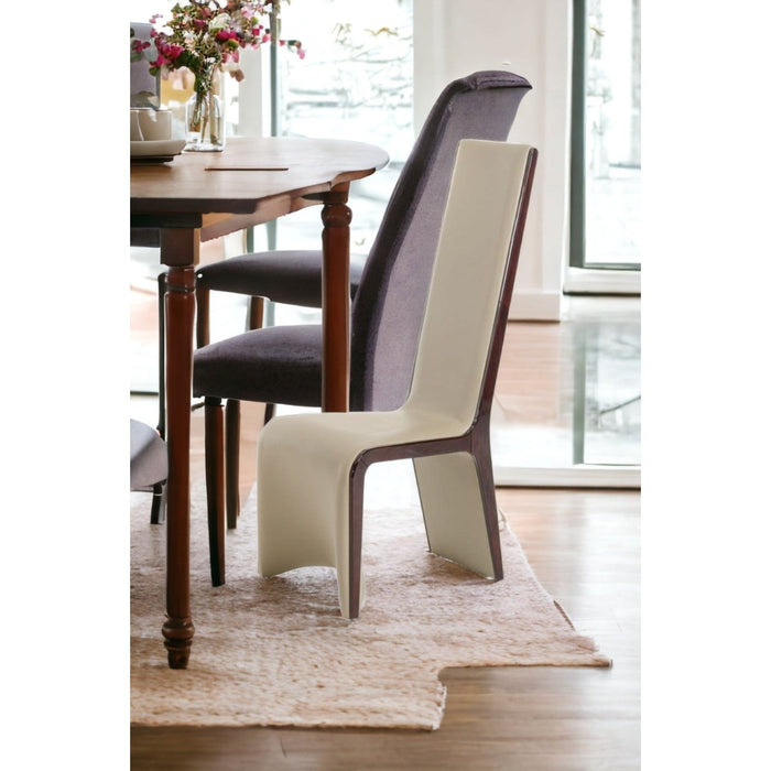 Pair of Elegant 47" Ebony Wood Dining Chairs with Taupe Leatherette Seats by Homeroots