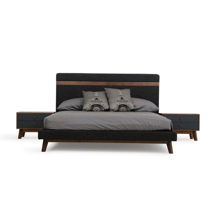 Homeroots Queen Bed in Contemporary Grey Fabric and Walnut Finish