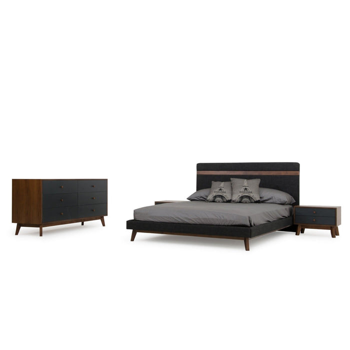 Homeroots Queen Bed in Contemporary Grey Fabric and Walnut Finish