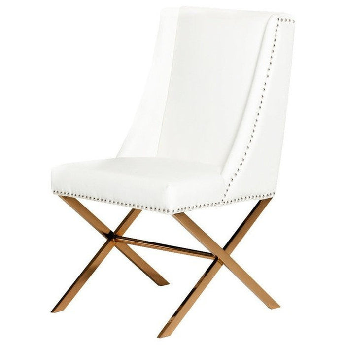 Chic 37" White Leatherette & Rosegold Dining Chair by Homeroots