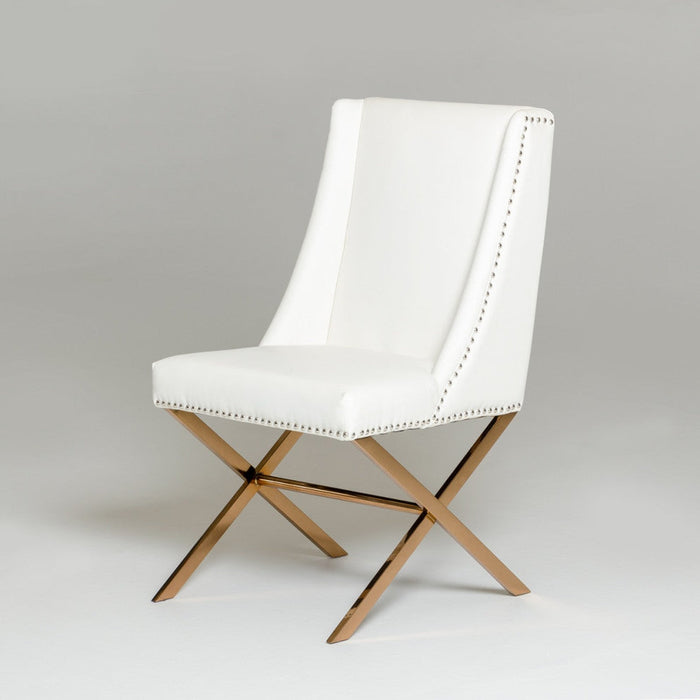 Chic 37" White Leatherette & Rosegold Dining Chair by Homeroots