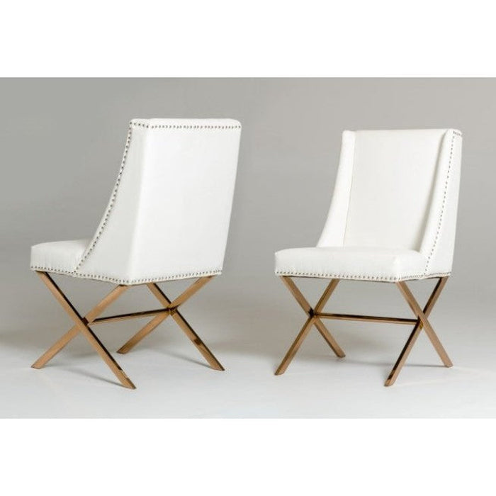 Chic 37" White Leatherette & Rosegold Dining Chair by Homeroots