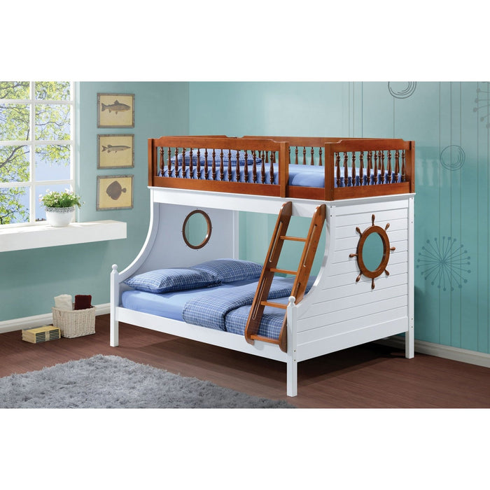 Oak & White Twin Over Full Bunk Bed - 80" x 58" x 69" by Homeroots