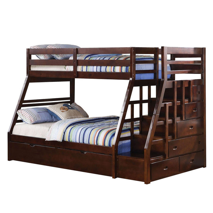 Espresso Pine Wood Bunk Bed 98x56x65 - Twin/Full with Trundle by Homeroots