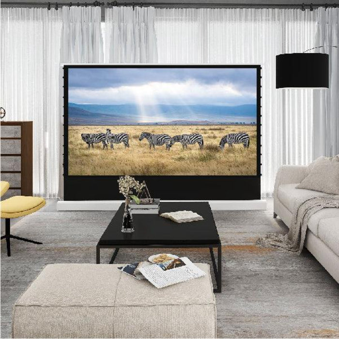 VIVIDSTORM S: Motorized Tension Floor Rising Projector Screen in White Cinema