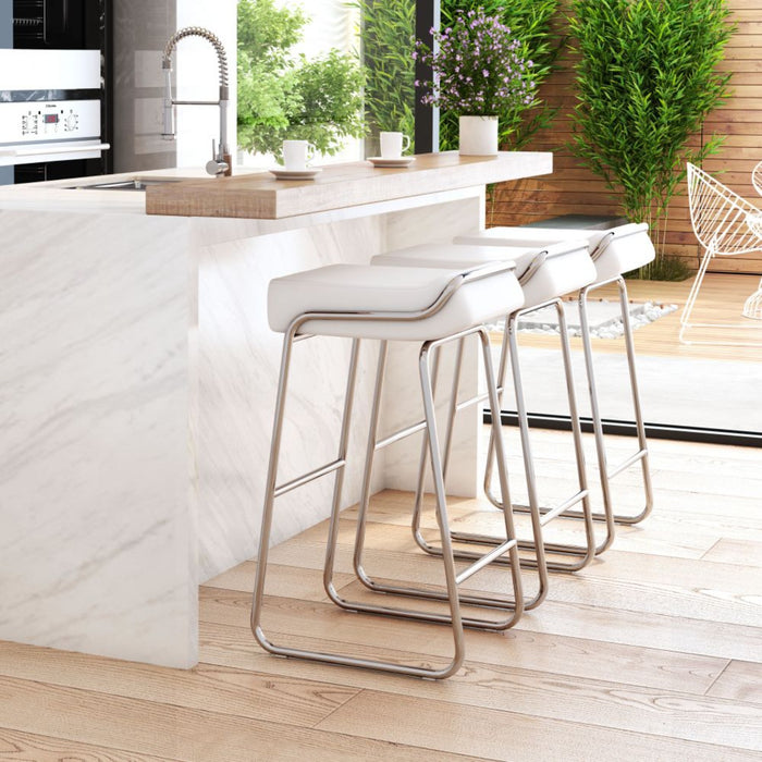 Wedge Barstool Set: 2 White Zuo Pieces for Stylish Seating