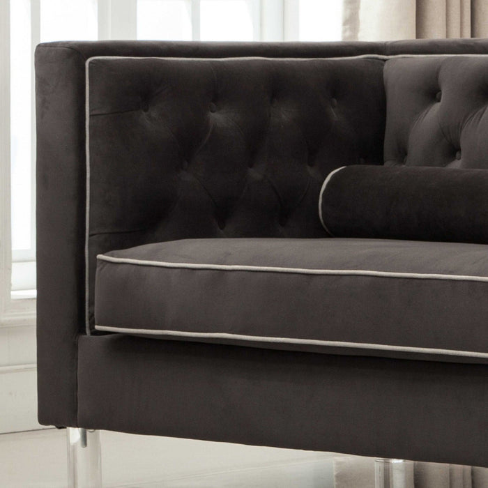 Brown Velvet Button Tufted Tuxedo Sofa by Homeroots
