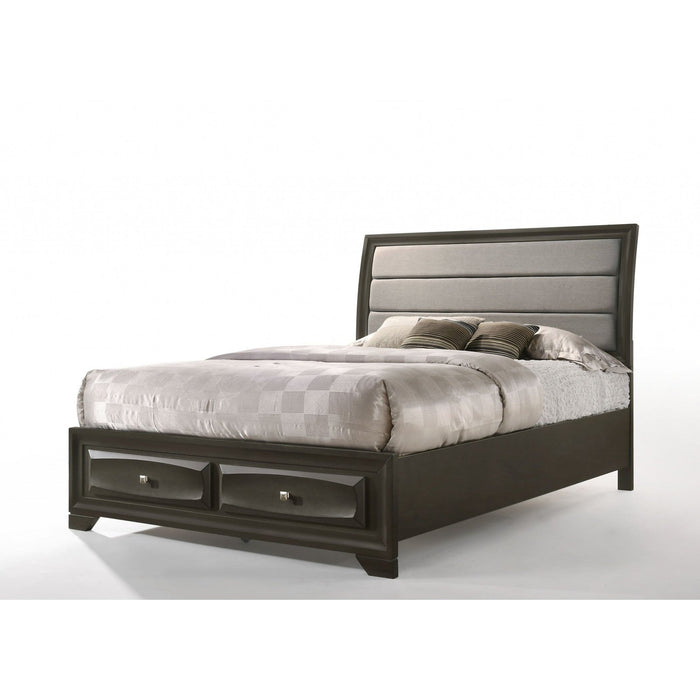 Homeroots Queen Bed with Dual Drawers in a Subtle Light Gray Hue