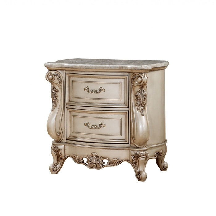 Homeroots 32-Inch Distressed Ivory Nightstand with Dual Mirrored Drawers