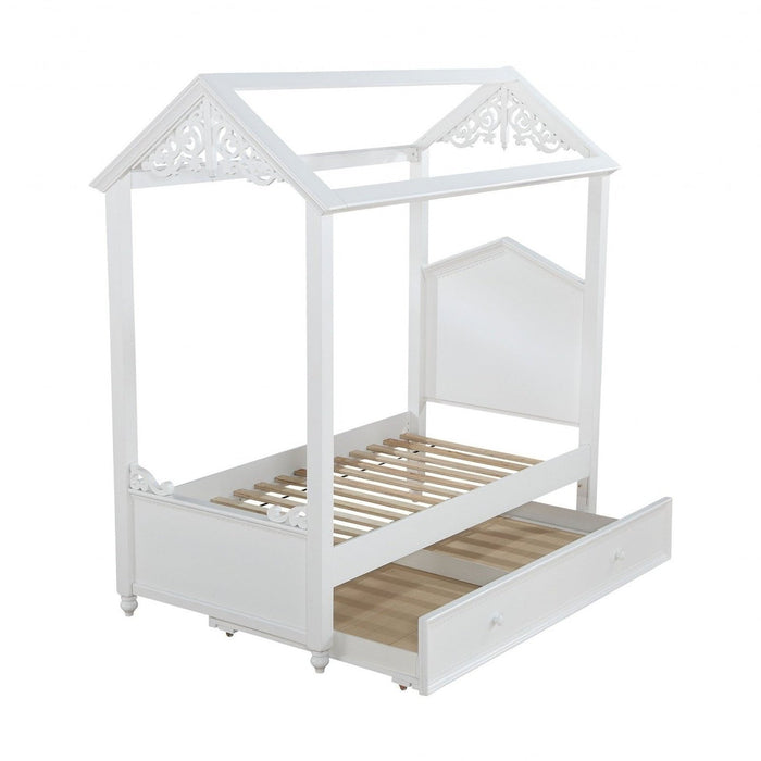 Homeroots Twin White Canopy Bed – The Epitome of Elegance