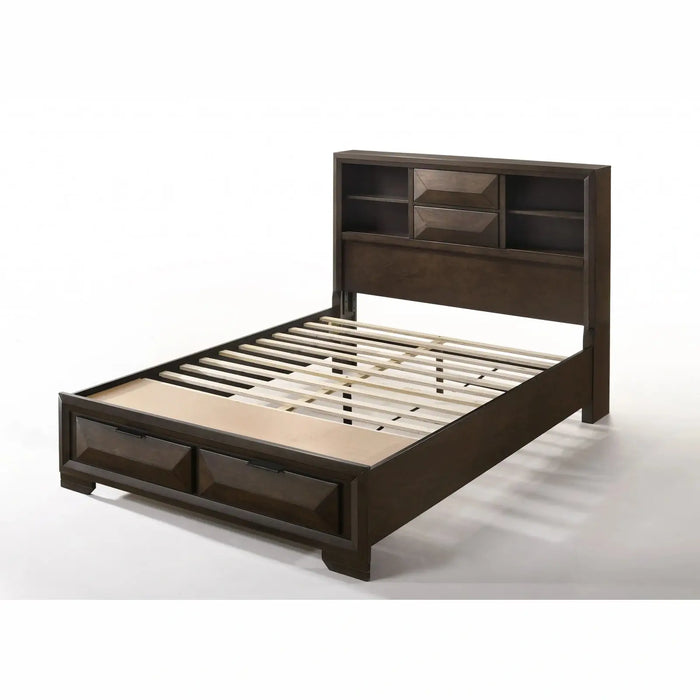 Homeroots Espresso Storage Bed with Dimensions Crafted from Durable Rubber Wood