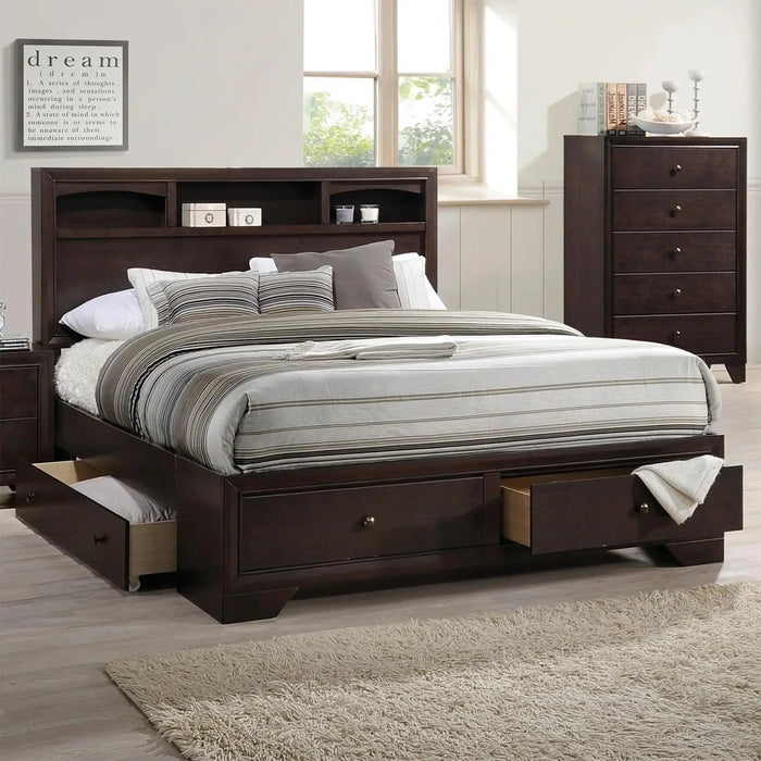 Homeroots Espresso Storage Bed with Dimensions Crafted from Durable Rubber Wood