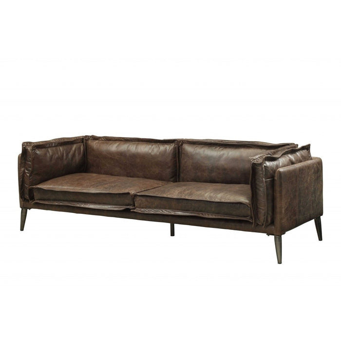 Homeroots 94" Chocolate Top Grain Leather Sofa - Elegant Dark Brown Design