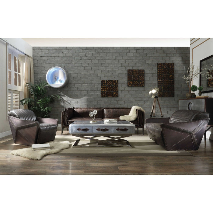 Homeroots 94" Chocolate Top Grain Leather Sofa - Elegant Dark Brown Design