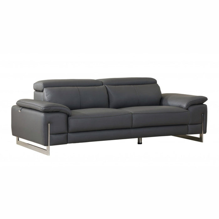 87-Inch Dark Gray Leather Sofa by Homeroots: Elegant Seating Solution