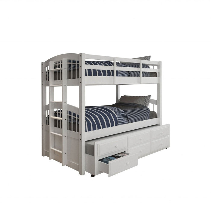 White Twin Bunk Bed Trundle - 80x42x70 with 3 Drawers by Homeroots