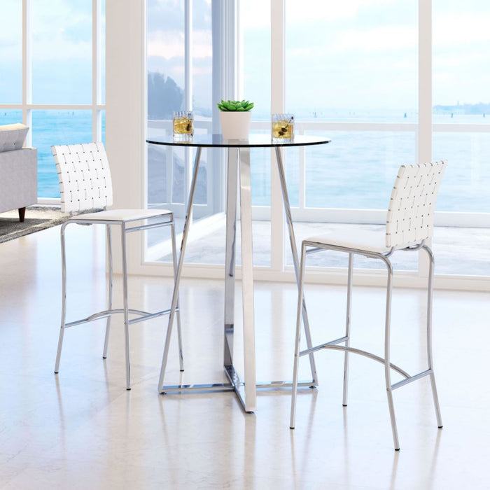 Zuo White Bar Chairs: Criss Cross Design (Set of 2)