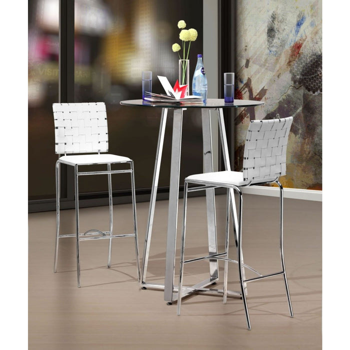 Zuo White Bar Chairs: Criss Cross Design (Set of 2)