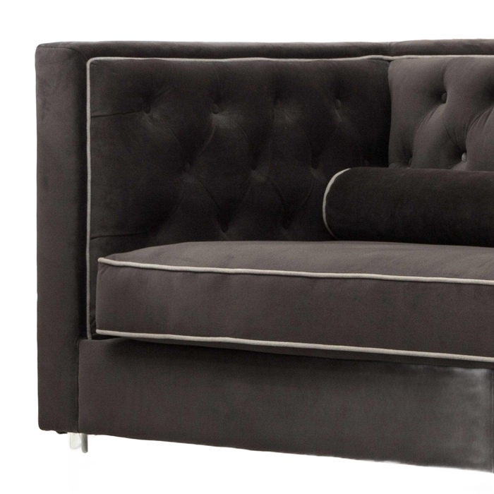 Brown Velvet Button Tufted Tuxedo Sofa by Homeroots