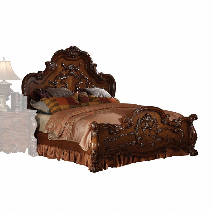 Homeroots Cherry Oak Wood Queen Bed in Poly Resin