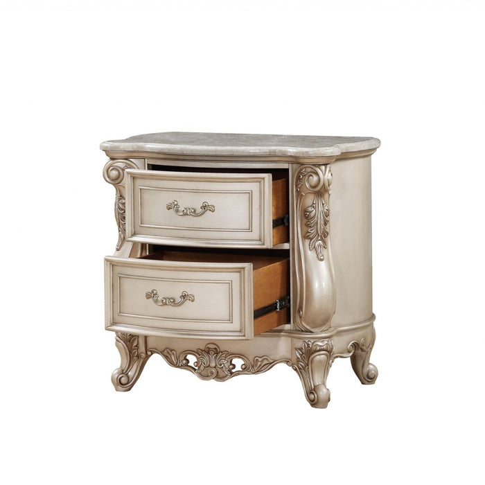 Homeroots 32-Inch Distressed Ivory Nightstand with Dual Mirrored Drawers