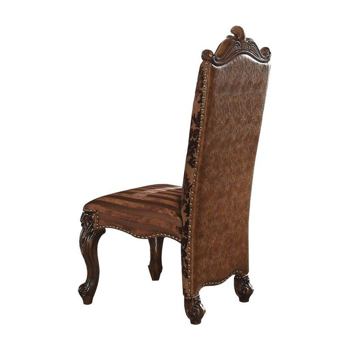 Chic 2Tone Brown Faux Leather Side Chair Set - Homeroots 27x22x49, Cherry Oak Finish