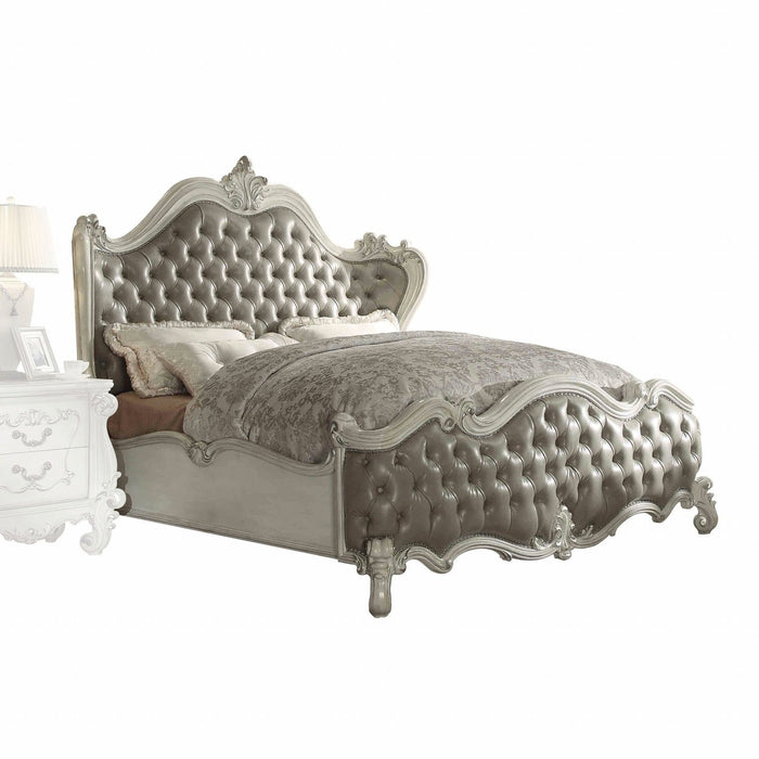 Homeroots Versailles Bed - Pu Bone White Poly Resin Bed