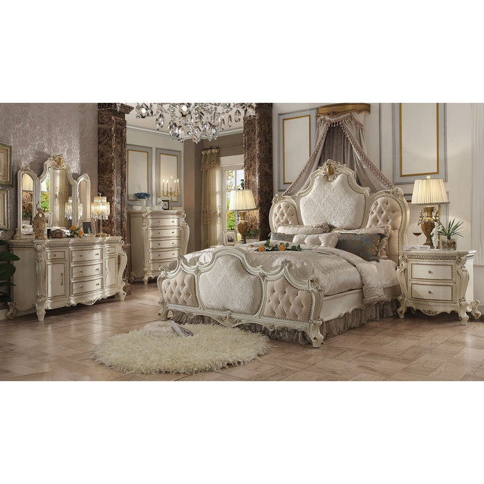 Homeroots Bedroom Collection - Antique Pearl Bed with Fabric Upholstery