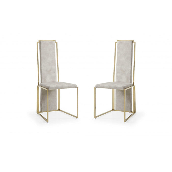 2-Piece Modern Beige Suede & Gold Dining Chairs Set by Homeroots