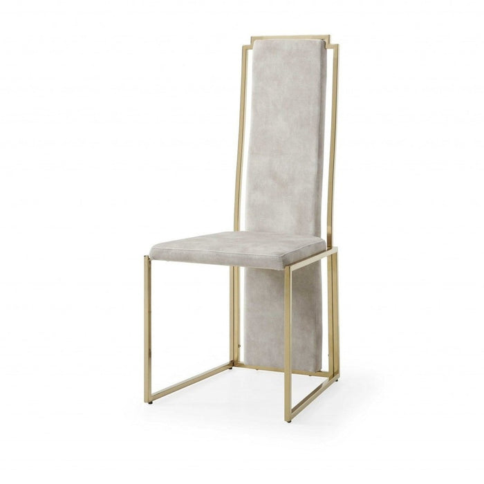 2-Piece Modern Beige Suede & Gold Dining Chairs Set by Homeroots