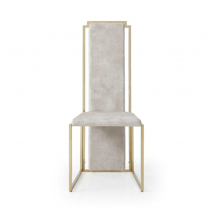 2-Piece Modern Beige Suede & Gold Dining Chairs Set by Homeroots