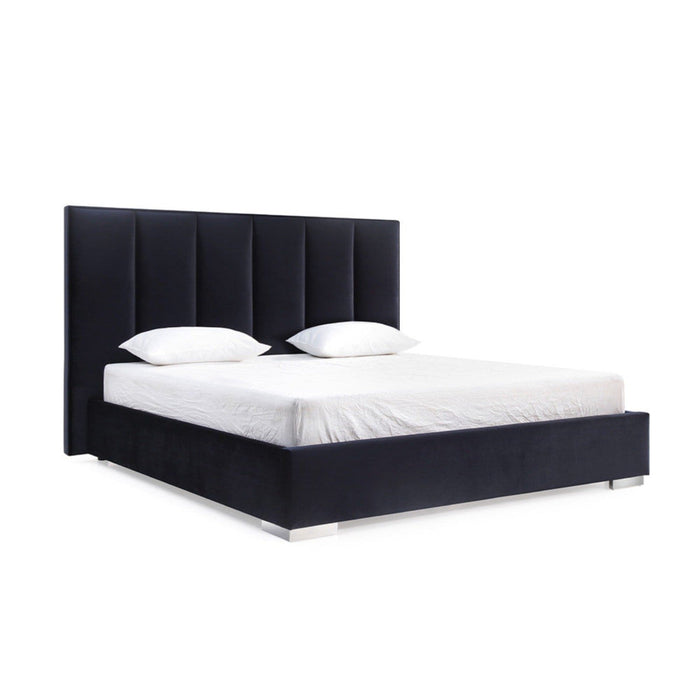 Homeroots Queen Tufted Black Velvet Bed - Elegant Upholstered Comfort