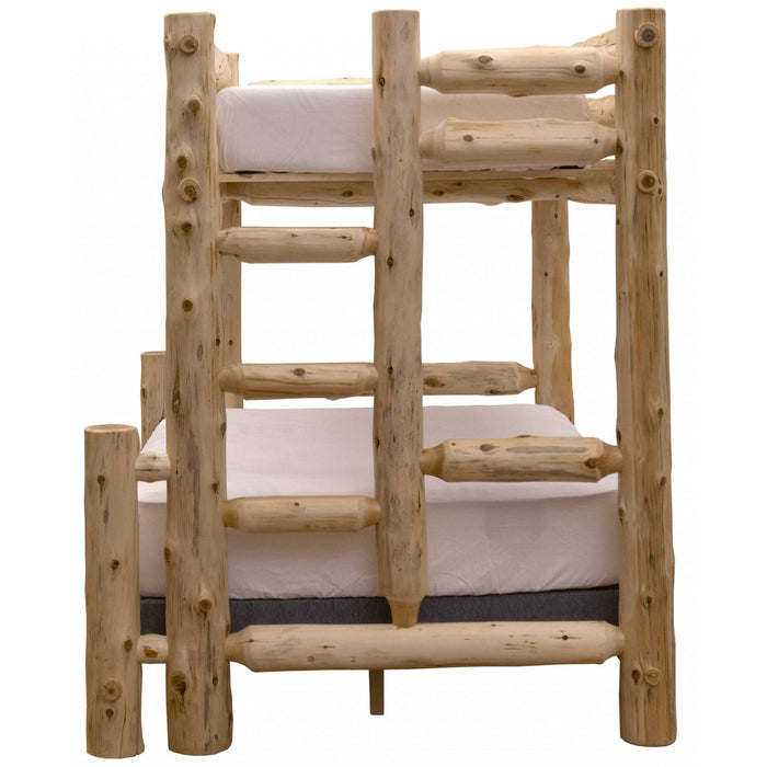 Cedar Log Bunk Bed - Double & Single Right Ladder Rustic Homestyle - Homeroots