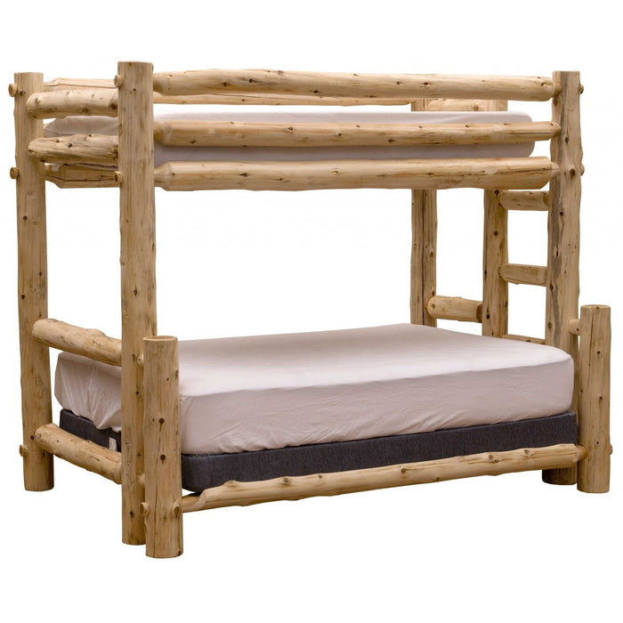 Cedar Queen & Single Log Bunk Bed - Right Ladder - Rustic Homeroots Design