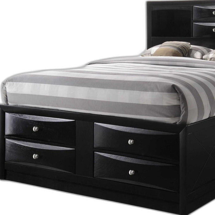 Homeroots Black Wood Platform King Bed with Convenient Pull-Out Tray