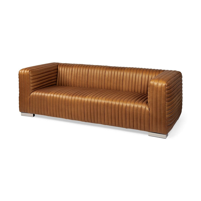 Cognac Leather 3-Seater Sofa by Homeroots