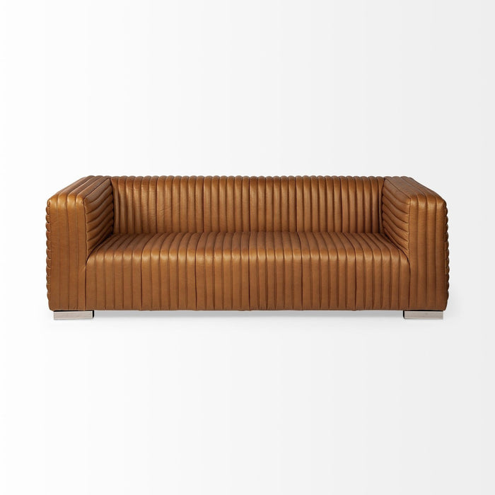 Cognac Leather 3-Seater Sofa by Homeroots