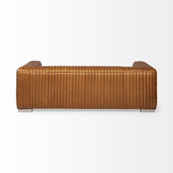 Cognac Leather 3-Seater Sofa by Homeroots