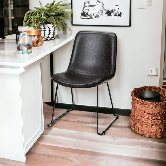 Pair of Chic Black Faux Leather Side Chairs by Homeroots