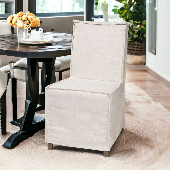 Chic Beige & Brown Wood Parsons Chair with Slipcover by Homeroots