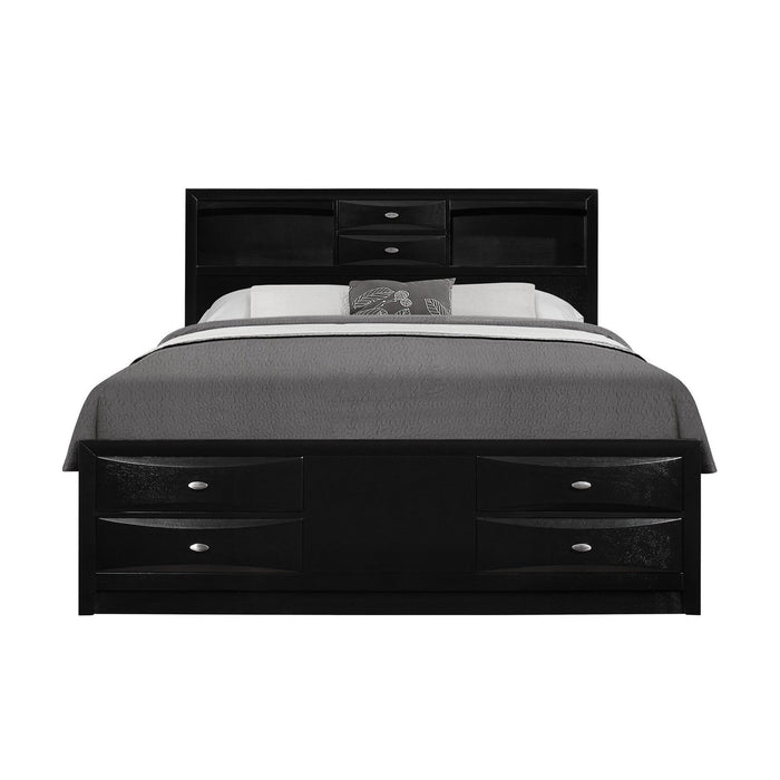 Homeroots Bed in Elegant Black Finish with Eight Solid Wood Drawers