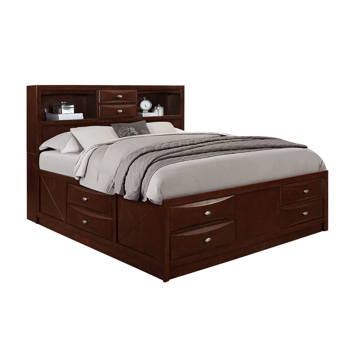 Homeroots Espresso-Finished Full Bed with Eight Solid Wood Drawers