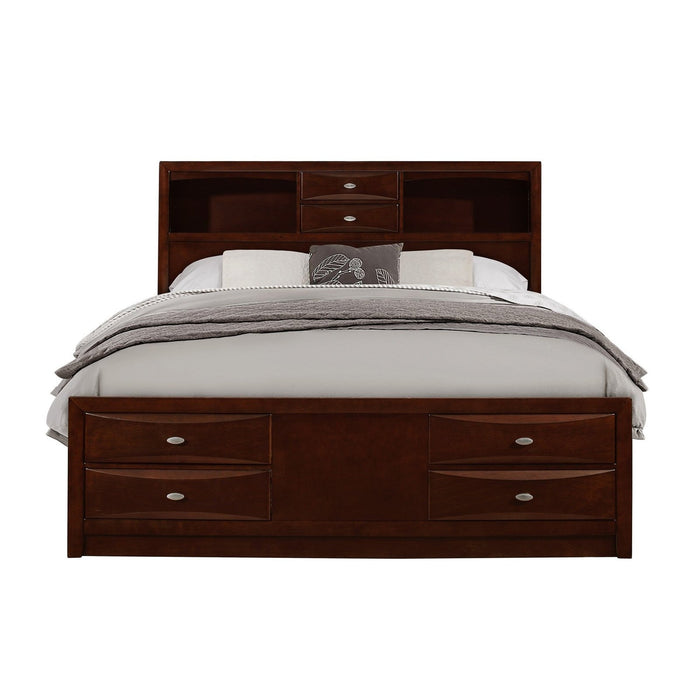 Homeroots King Bed in Rich Merlot Finish with Eight Solid Wood Drawers