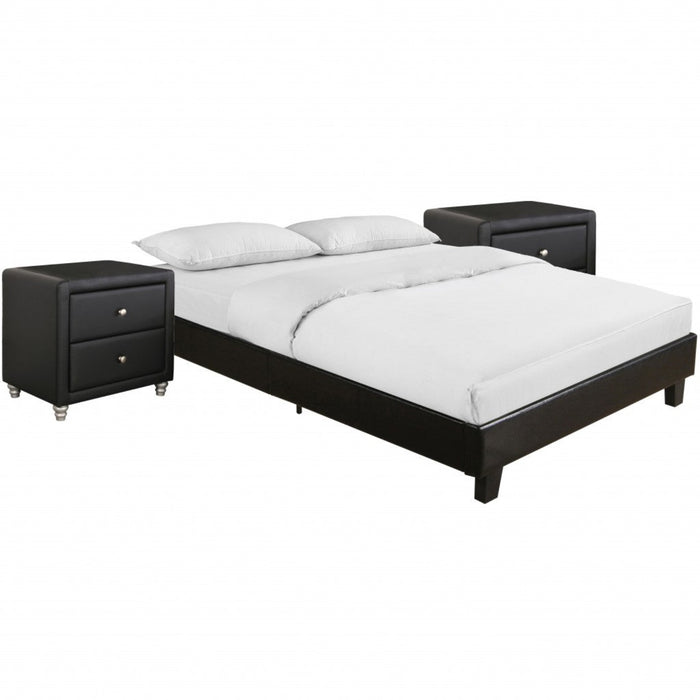 Homeroots Queen-Size Platform Bed Set with Twin Nightstands